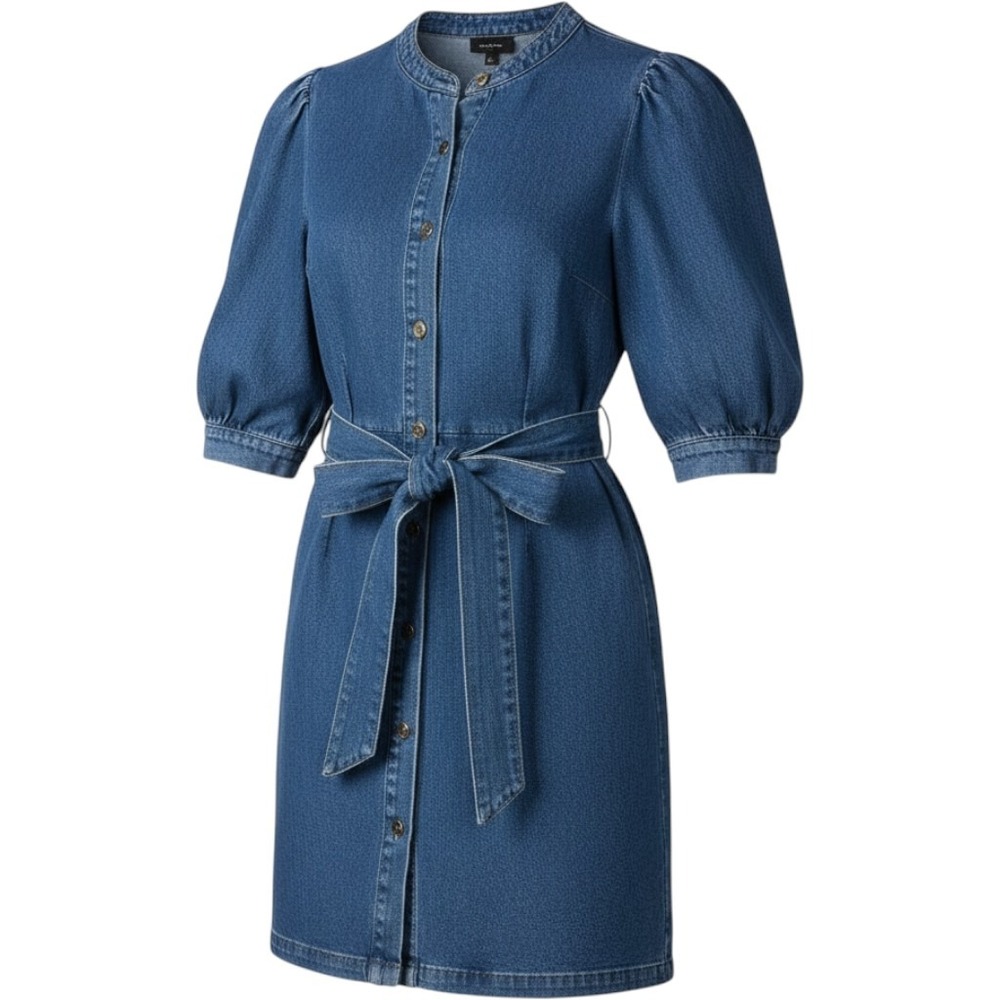 Who What Wear Size M Denim Shirt Dress Belted Button Front Cotton Casual